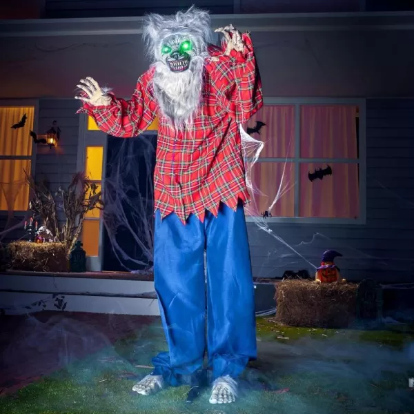 JOYIN 68quot Halloween Animatronics Clearance Scary Halloween Werewolf Decorations with LED Eyes and Creepy Sound Life Size Animated Halloween Decoration Outdoor for Haunted House Decor Lawn Yard PatioWerewolf