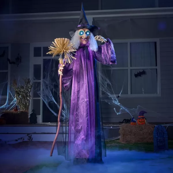 JOYIN 68quot Halloween Animatronics Clearance Scary Halloween Werewolf Decorations with LED Eyes and Creepy Sound Life Size Animated Halloween Decoration Outdoor for Haunted House Decor Lawn Yard PatioWitch with broom