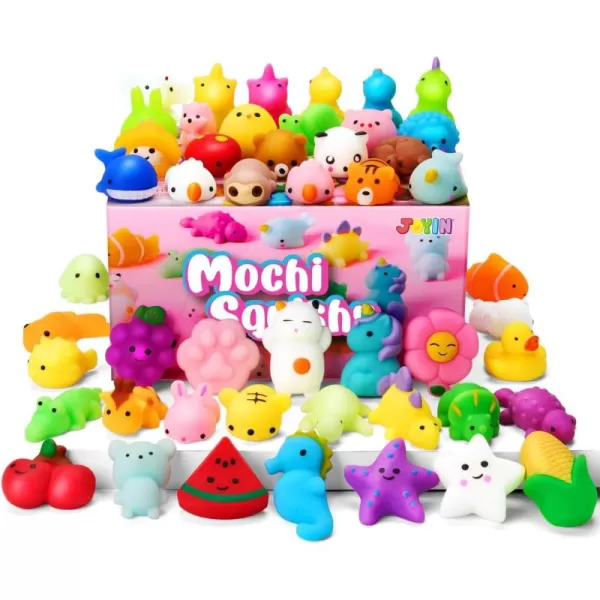 JOYIN Mochi Squishy Toys Set Random 25 Pack Mini Mochi Party Favors for Kids Kawaii Squishy Toy Stress Relief Toys Goodie Bags Fillers with Storage Box Classroom Prizes