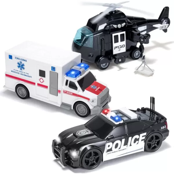 JOYIN Toddler Truck Toys for 3 4 5 6 7 Year Old Boys  Police Car Toy Set Emergency Vehicle Playset Kids Toys Cars Friction Powered Car with Lights and Sounds Birthday Gifts for Boys Girls Age 39Police Vehicle Playset