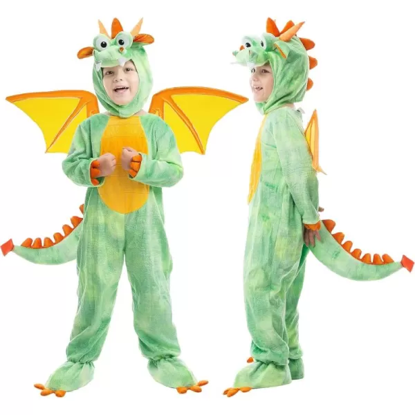 Spooktacular Creations Toddler Dinosaur Costume Dragon Costume with Tail Wings for Baby Kids Halloween Dress Up PartyGreen