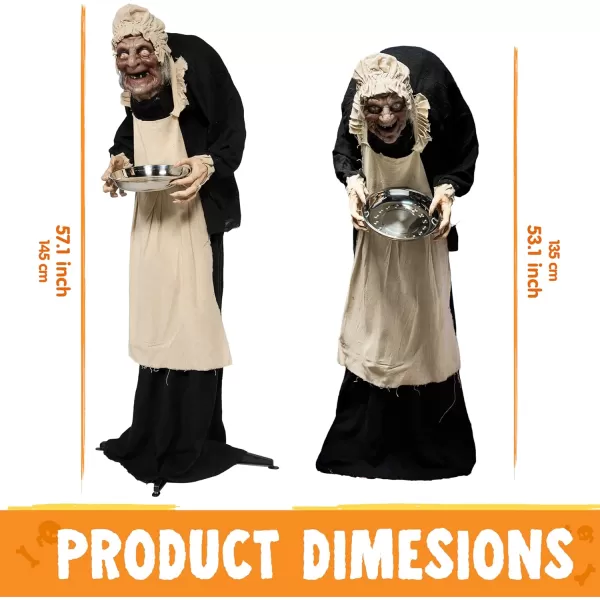 5ft Halloween Animatronics Decorations Standing Zombie Maid with Hat Lightup Eyes and Scary Sound Activated Prop Scary Hunchbacked Witch Decor for Haunted House IndoorOutdoor Yard Lawn