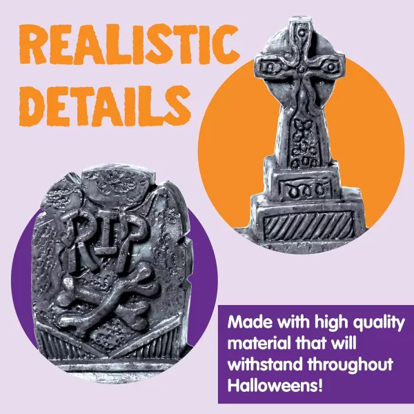 JOYIN 12 Pcs Halloween Miniature Tombstones Graveyard Decorations Outdoor RIP Headstone with Skull Cross Design for Halloween Cemetery Yard Lawn Outdoor Indoor Decorations Stone GrayGray