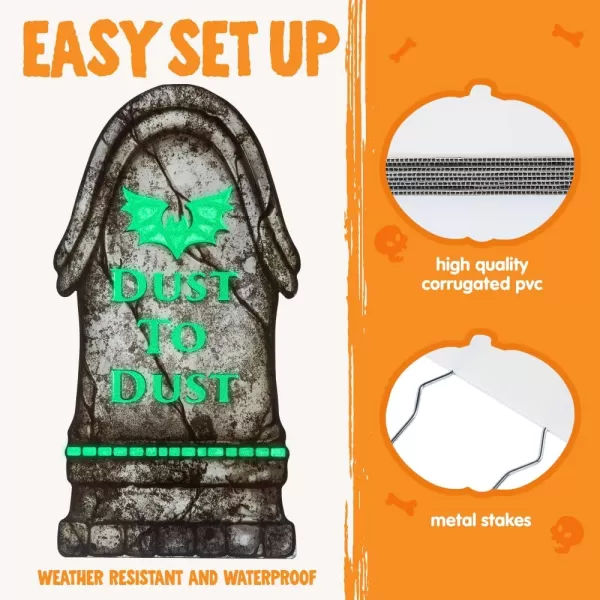 JOYIN 16 Halloween Decorations Outdoor Graveyard Tombstones Fluorescent 6 Pcs Glow in The Dark with Black Light Headstone with 12 Metal Stakes Tombstone for Halloween Cemetery Outside Yard Decor
