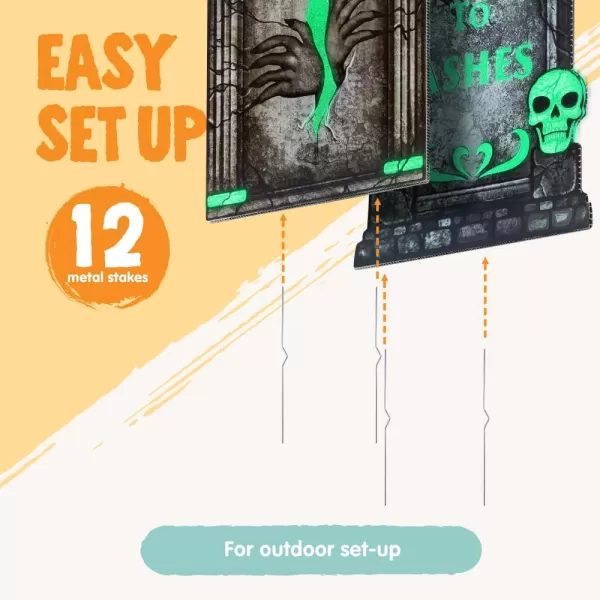 JOYIN 16 Halloween Decorations Outdoor Graveyard Tombstones Fluorescent 6 Pcs Glow in The Dark with Black Light Headstone with 12 Metal Stakes Tombstone for Halloween Cemetery Outside Yard Decor