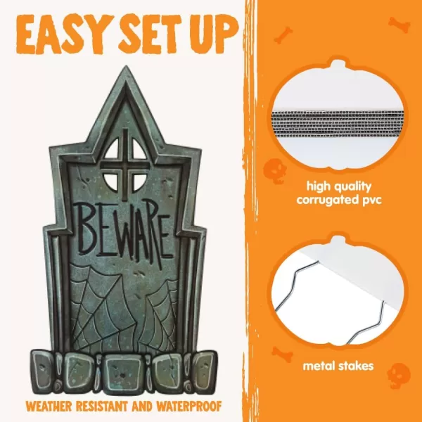 JOYIN 16quot 9 Pcs Halloween Tombstones Decorations Outdoor Graveyard Decor Yard Lawn Cemetery Plastic Headstones with 18 Metal Stakes for Halloween Indoor Prop Decorations Party Decor Supplies