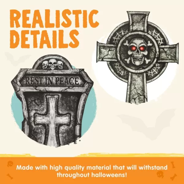 JOYIN 16quot 9 Pcs Halloween Tombstones Decorations Outdoor Graveyard Yard Lawn Plastic Headstones With 18 Metal Stakes For Halloween Cemetery Indoor Decorations Prop Decorations Party Decor Supplies