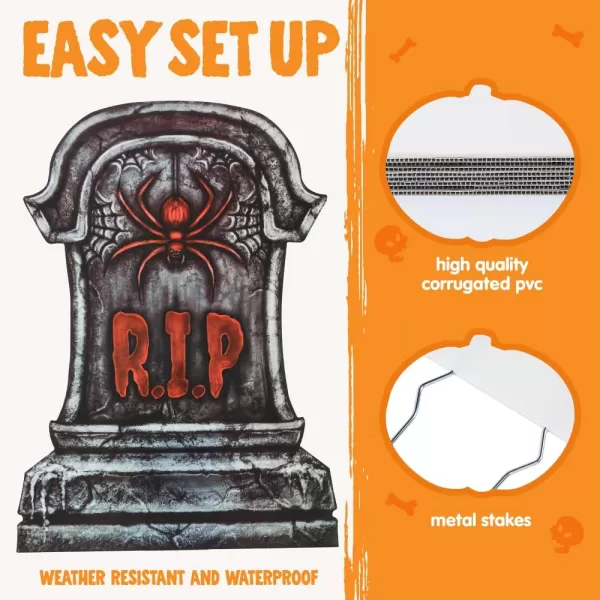 JOYIN 16quot 9 Pcs Halloween Tombstones Decorations Outdoor Graveyard Yard Lawn Plastic Headstones With 18 Metal Stakes For Halloween Cemetery Indoor Decorations Prop Decorations Party Decor Supplies