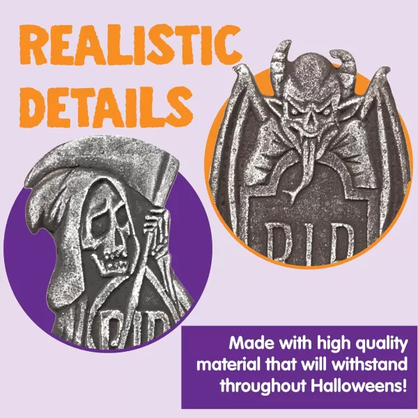 JOYIN 17 Halloween Tombstones for Graves Halloween Decorations Outdoor 5 Pack Foam RIP Graveyard Headstone Decorations and 10 Bonus Metal Stakes for Halloween Yard Lawn Decorations