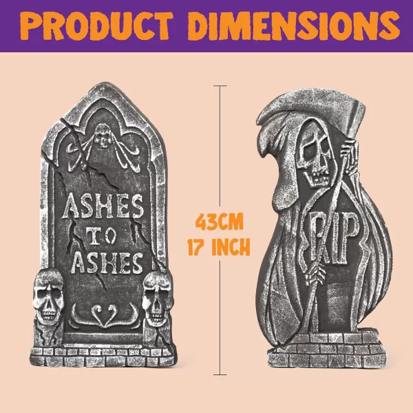 JOYIN 17 Halloween Tombstones for Graves Halloween Decorations Outdoor 5 Pack Foam RIP Graveyard Headstone Decorations and 10 Bonus Metal Stakes for Halloween Yard Lawn Decorations