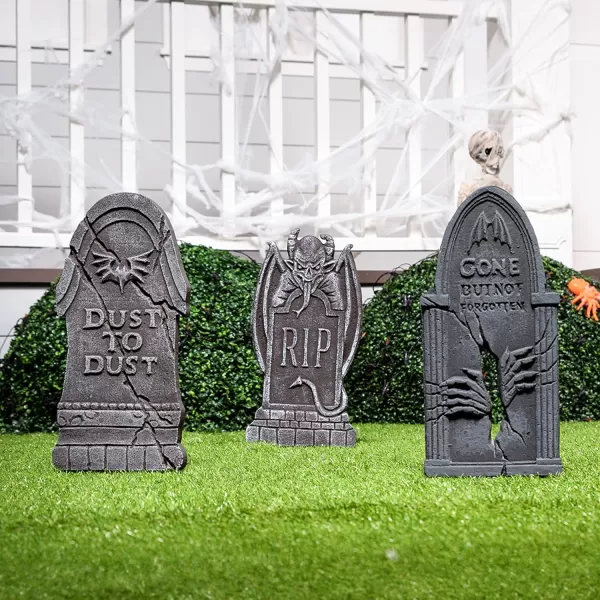 JOYIN 17 Halloween Tombstones for Graves Halloween Decorations Outdoor 5 Pack Foam RIP Graveyard Headstone Decorations and 10 Bonus Metal Stakes for Halloween Yard Lawn Decorations