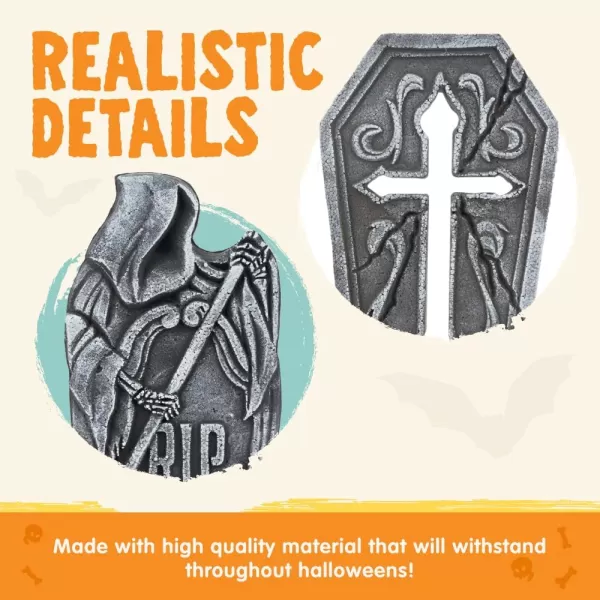 JOYIN 17quot Halloween Decorations Outdoor Tombstones 5 Pack Halloween Graveyard Foam Headstones Decor with 10 Metal Stakes for Halloween Prop Cemetery Yard Lawn Decorations Party SuppliesGray