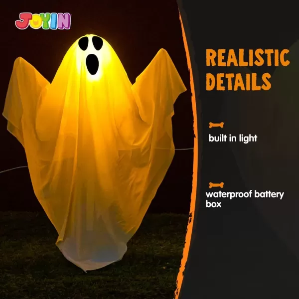 JOYIN 3 Pcs Halloween Decorations Outdoor Ghost Pathway Lights 235quot Halloween Cloth Ghost Decor with Warm Light Up Path Markers for Halloween Graveyard Lawn Garden Decor Haunted House Party SuppliesYellow