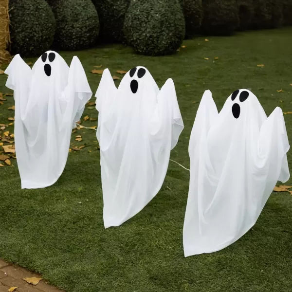 JOYIN 3 Pcs Halloween Decorations Outdoor Ghost Pathway Lights 235quot Halloween Cloth Ghost Decor with Warm Light Up Path Markers for Halloween Graveyard Lawn Garden Decor Haunted House Party SuppliesBlue