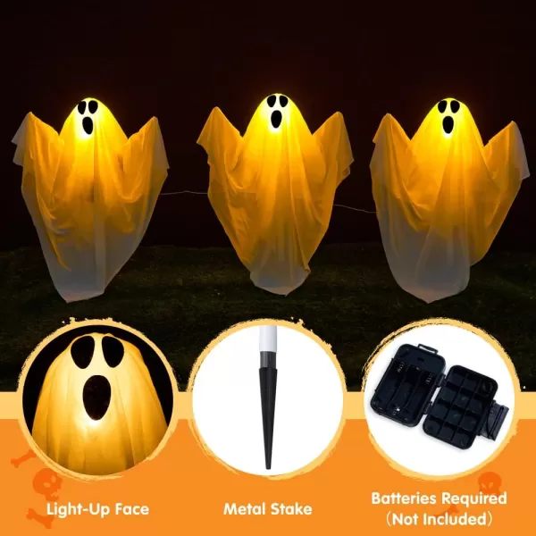 JOYIN 3 Pcs Halloween Decorations Outdoor Ghost Pathway Lights 235quot Halloween Cloth Ghost Decor with Warm Light Up Path Markers for Halloween Graveyard Lawn Garden Decor Haunted House Party SuppliesYellow