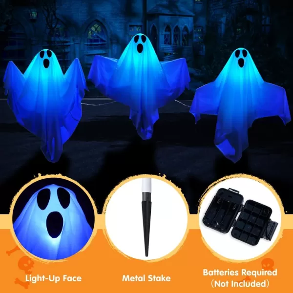 JOYIN 3 Pcs Halloween Decorations Outdoor Ghost Pathway Lights 235quot Halloween Cloth Ghost Decor with Warm Light Up Path Markers for Halloween Graveyard Lawn Garden Decor Haunted House Party SuppliesBlue