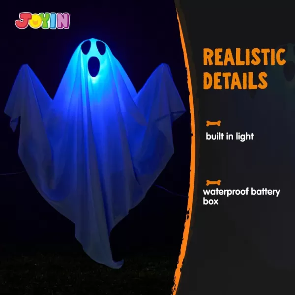 JOYIN 3 Pcs Halloween Decorations Outdoor Ghost Pathway Lights 235quot Halloween Cloth Ghost Decor with Warm Light Up Path Markers for Halloween Graveyard Lawn Garden Decor Haunted House Party SuppliesBlue