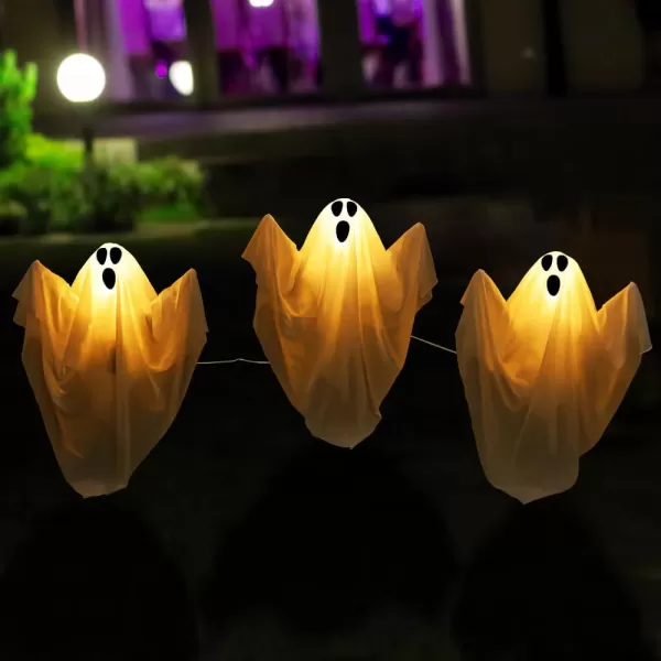 JOYIN 3 Pcs Halloween Decorations Outdoor Ghost Pathway Lights 235quot Halloween Cloth Ghost Decor with Warm Light Up Path Markers for Halloween Graveyard Lawn Garden Decor Haunted House Party SuppliesYellow