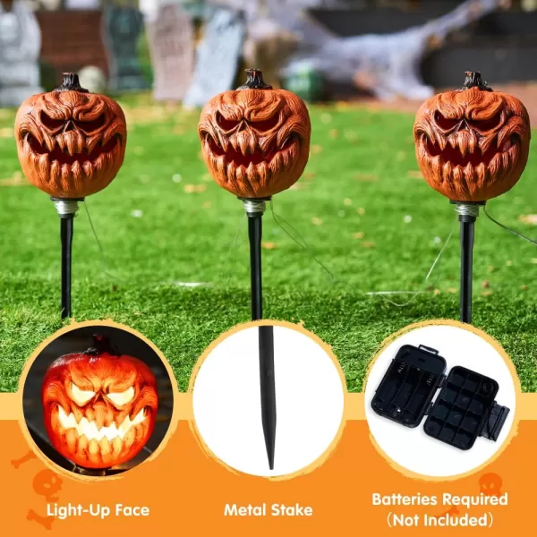 JOYIN 3 Pcs Halloween Outdoor Decorations Jack O Lantern Pumpkin Pathway Lights Lightup Halloween Waterproof Path Maker Stakes for Graveyard Decoration Party Porch Yard Lawn Garden Decor