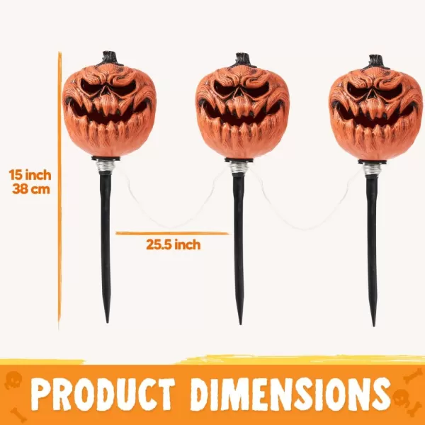 JOYIN 3 Pcs Halloween Outdoor Decorations Jack O Lantern Pumpkin Pathway Lights Lightup Halloween Waterproof Path Maker Stakes for Graveyard Decoration Party Porch Yard Lawn Garden Decor