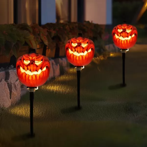 JOYIN 3 Pcs Halloween Outdoor Decorations Jack O Lantern Pumpkin Pathway Lights Lightup Halloween Waterproof Path Maker Stakes for Graveyard Decoration Party Porch Yard Lawn Garden Decor