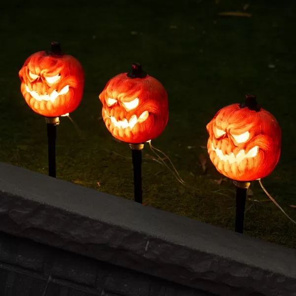 JOYIN 3 Pcs Halloween Outdoor Decorations Jack O Lantern Pumpkin Pathway Lights Lightup Halloween Waterproof Path Maker Stakes for Graveyard Decoration Party Porch Yard Lawn Garden Decor