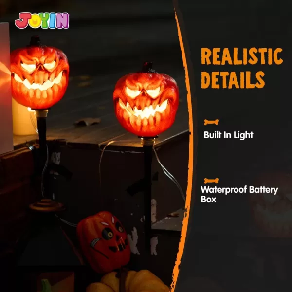 JOYIN 3 Pcs Halloween Outdoor Decorations Jack O Lantern Pumpkin Pathway Lights Lightup Halloween Waterproof Path Maker Stakes for Graveyard Decoration Party Porch Yard Lawn Garden Decor