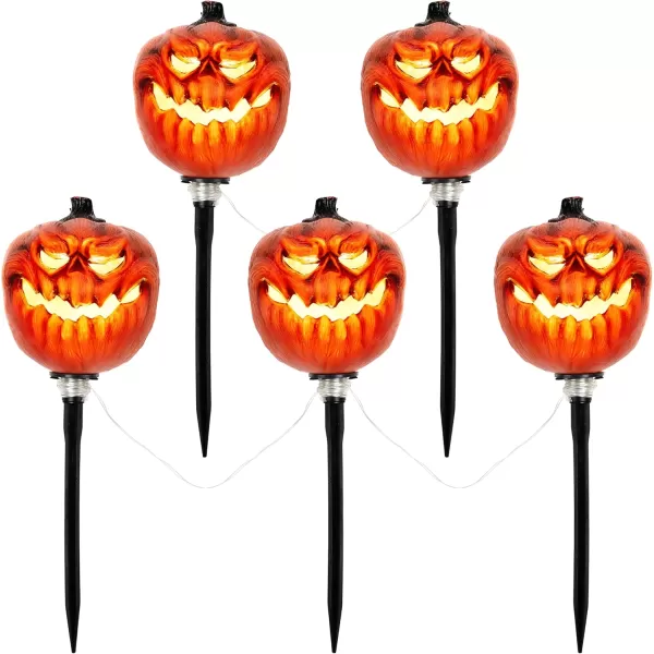 JOYIN 3 Pcs Halloween Outdoor Decorations Jack O Lantern Pumpkin Pathway Lights Lightup Halloween Waterproof Path Maker Stakes for Graveyard Decoration Party Porch Yard Lawn Garden Decor