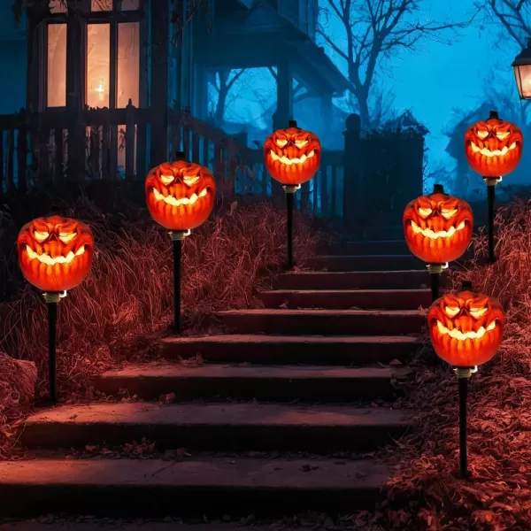 JOYIN 3 Pcs Halloween Outdoor Decorations Jack O Lantern Pumpkin Pathway Lights Lightup Halloween Waterproof Path Maker Stakes for Graveyard Decoration Party Porch Yard Lawn Garden Decor
