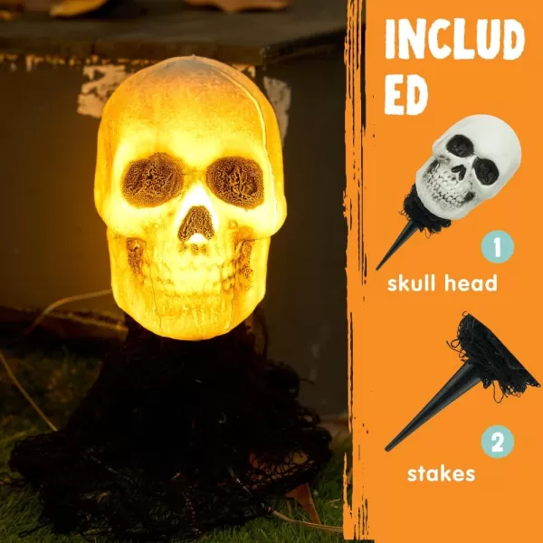 JOYIN 3 Pcs Halloween Skeleton Decorations Outdoor Light Up Halloween Graveyard Skull Stakes Pathway Makers for Halloween Party Lawn Props Yard Decor