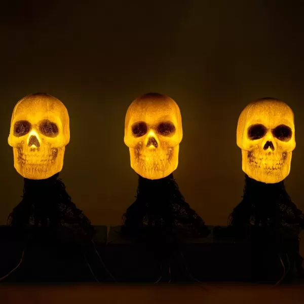 JOYIN 3 Pcs Halloween Skeleton Decorations Outdoor Light Up Halloween Graveyard Skull Stakes Pathway Makers for Halloween Party Lawn Props Yard Decor