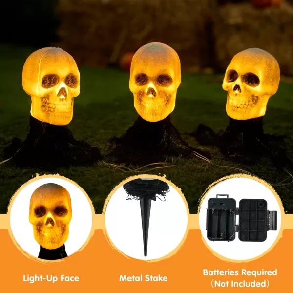 JOYIN 3 Pcs Halloween Skeleton Decorations Outdoor Light Up Halloween Graveyard Skull Stakes Pathway Makers for Halloween Party Lawn Props Yard Decor