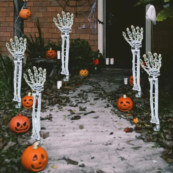 JOYIN 5 Pack Halloween Decorations Outdoor Lighted Skeleton Arm Stakes 10FT LED Warm Light ampamp Purple Waterproof Skeleton Hands Halloween Graveyard Party Yard Lawn Prop Haunted House Outside Decor