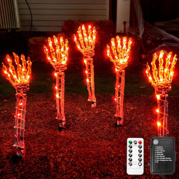 JOYIN 5 Pack Halloween Decorations Outdoor Lighted Skeleton Arm Stakes 10FT LED Warm Light ampamp Purple Waterproof Skeleton Hands Halloween Graveyard Party Yard Lawn Prop Haunted House Outside Decor