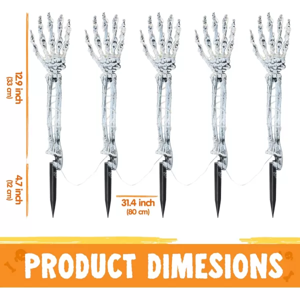 JOYIN 5 Pack Halloween Decorations Outdoor Lighted Skeleton Arm Stakes 10FT LED Warm Light ampamp Purple Waterproof Skeleton Hands Halloween Graveyard Party Yard Lawn Prop Haunted House Outside Decor