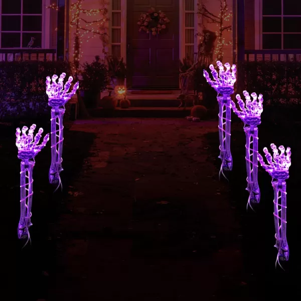 JOYIN 5 Pack Halloween Decorations Outdoor Lighted Skeleton Arm Stakes 10FT LED Warm Light ampamp Purple Waterproof Skeleton Hands Halloween Graveyard Party Yard Lawn Prop Haunted House Outside Decor