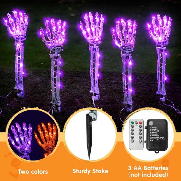 JOYIN 5 Pack Halloween Decorations Outdoor Lighted Skeleton Arm Stakes 10FT LED Warm Light ampamp Purple Waterproof Skeleton Hands Halloween Graveyard Party Yard Lawn Prop Haunted House Outside Decor