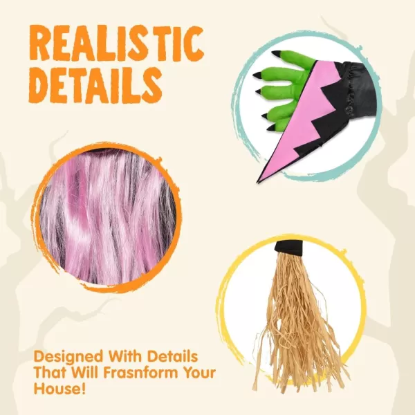 JOYIN 60 Halloween Crashing Witch Decorations Outdoor with Pink Hair Halloween Crashing Witch Into Tree Decoration for Indoor Outdoor Haunted House Prop Tree Patio Porch Party DecorPink Hair