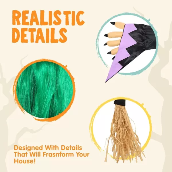 JOYIN 60 Halloween Crashing Witch Decorations Outdoor with Pink Hair Halloween Crashing Witch Into Tree Decoration for Indoor Outdoor Haunted House Prop Tree Patio Porch Party DecorGreen Hair