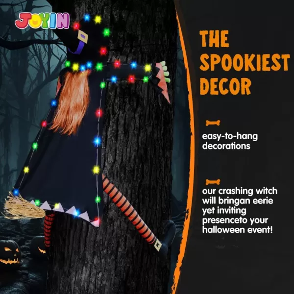 JOYIN 60 Halloween Decoration Outdoor Flying Witch with String Lights Large Crashing Witch Halloween Light Up Decor for Haunted House Prop Porch Yard Tree Patio Indoor Decor