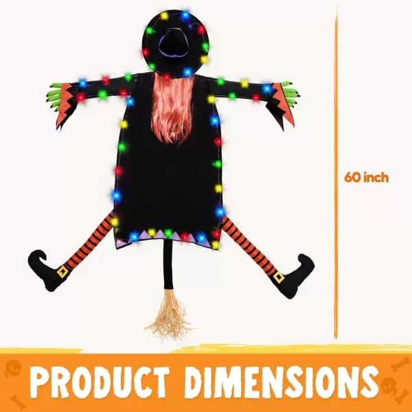 JOYIN 60 Halloween Decoration Outdoor Flying Witch with String Lights Large Crashing Witch Halloween Light Up Decor for Haunted House Prop Porch Yard Tree Patio Indoor Decor