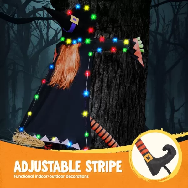 JOYIN 60 Halloween Decoration Outdoor Flying Witch with String Lights Large Crashing Witch Halloween Light Up Decor for Haunted House Prop Porch Yard Tree Patio Indoor Decor