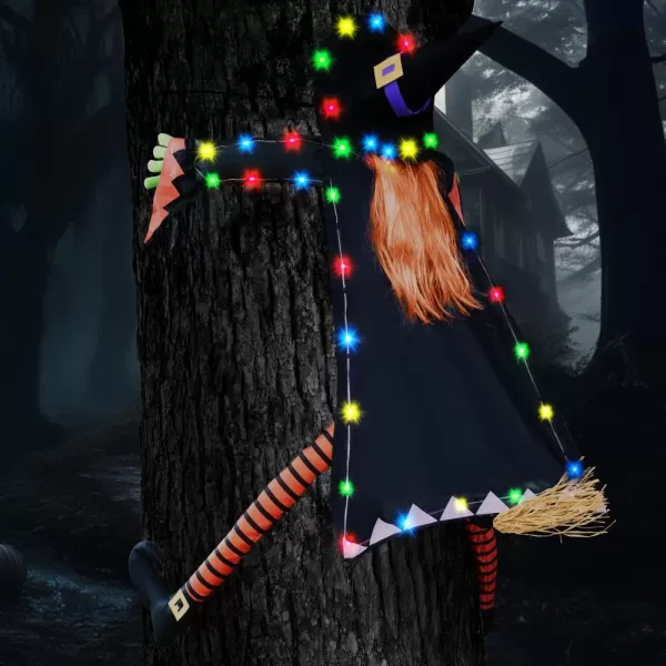 JOYIN 60 Halloween Decoration Outdoor Flying Witch with String Lights Large Crashing Witch Halloween Light Up Decor for Haunted House Prop Porch Yard Tree Patio Indoor Decor