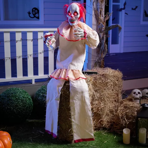 JOYIN 60quot Halloween Animatronics Sitting Clown with LightUp Eyes Creepy Sound and Moving Arms ampamp Head Sound Activated Animated Halloween Decorations for Indoor Haunted House Decor Outdoor Yard Lawn