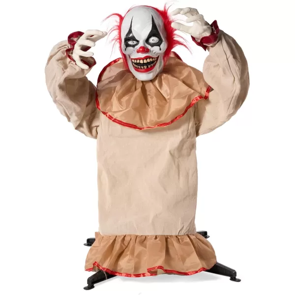 JOYIN 60quot Halloween Animatronics Sitting Clown with LightUp Eyes Creepy Sound and Moving Arms ampamp Head Sound Activated Animated Halloween Decorations for Indoor Haunted House Decor Outdoor Yard Lawn