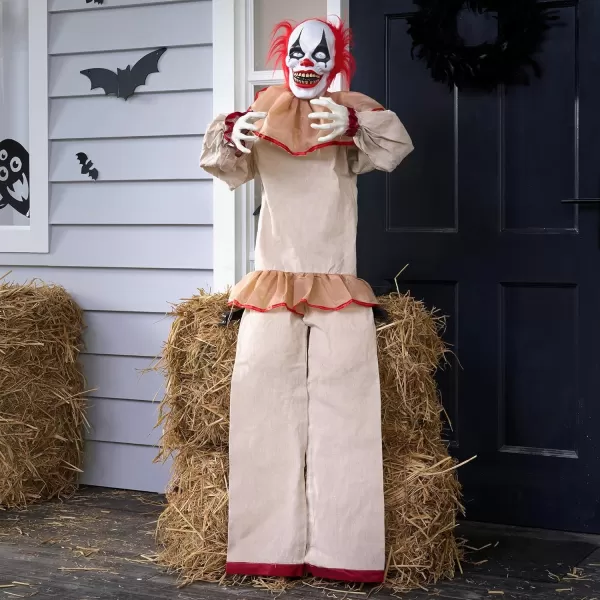 JOYIN 60quot Halloween Animatronics Sitting Clown with LightUp Eyes Creepy Sound and Moving Arms ampamp Head Sound Activated Animated Halloween Decorations for Indoor Haunted House Decor Outdoor Yard Lawn