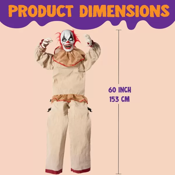 JOYIN 60quot Halloween Animatronics Sitting Clown with LightUp Eyes Creepy Sound and Moving Arms ampamp Head Sound Activated Animated Halloween Decorations for Indoor Haunted House Decor Outdoor Yard Lawn