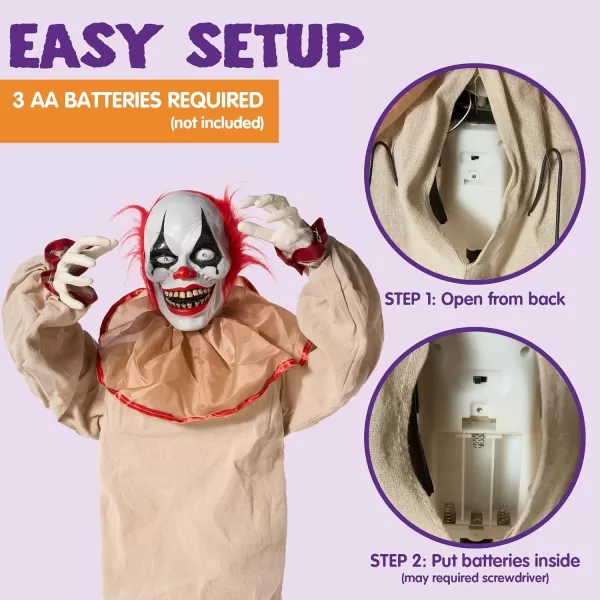 JOYIN 60quot Halloween Animatronics Sitting Clown with LightUp Eyes Creepy Sound and Moving Arms ampamp Head Sound Activated Animated Halloween Decorations for Indoor Haunted House Decor Outdoor Yard Lawn