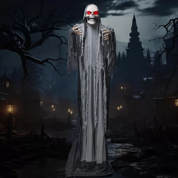JOYIN 67quot Halloween Animatronics Standing Clown Animated Decoration with Spooky and LightUp EyesCreepy SoundMoving Arms ampamp Head Sound Activated for Halloween Decorations Outdoor IndoorRising Grim Reaper
