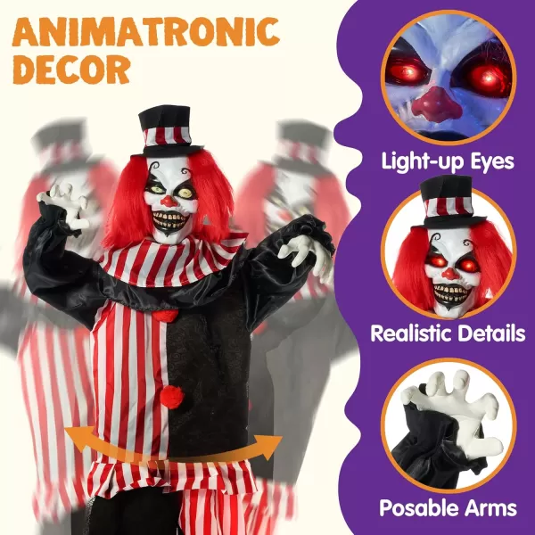 JOYIN 67quot Halloween Animatronics Standing Clown Animated Decoration with Spooky and LightUp EyesCreepy SoundMoving Arms ampamp Head Sound Activated for Halloween Decorations Outdoor IndoorClown